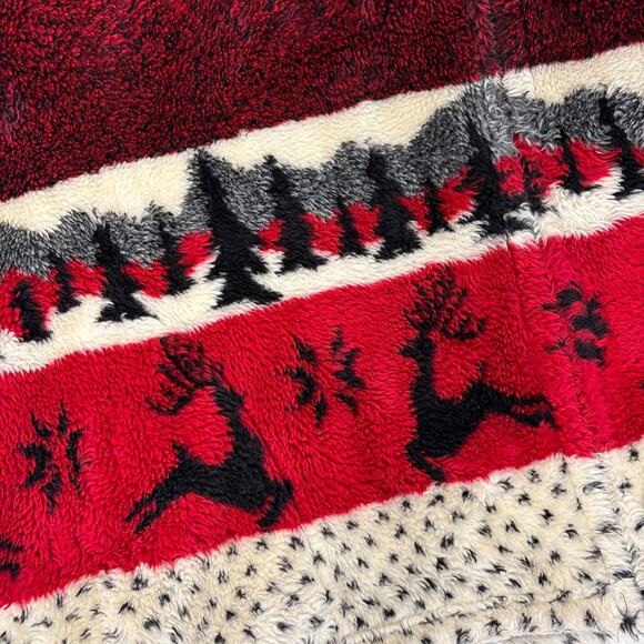 Vintage Holiday Fleece Jacket Zip-Up | Ugly Sweater Christmas Red Reindeer | 2X - Picture 3 of 6